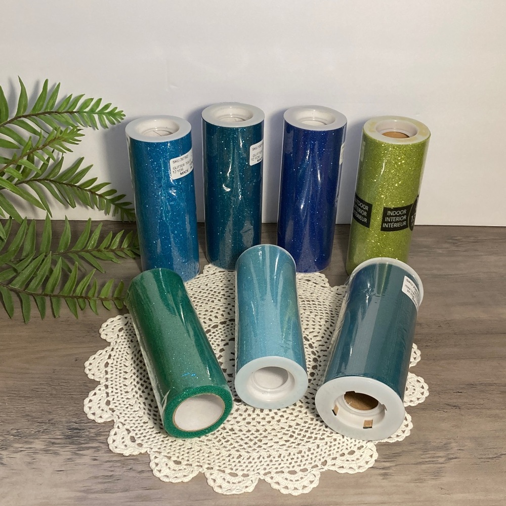 Seven New Rolls Of Tulle Blue And Green Assortment